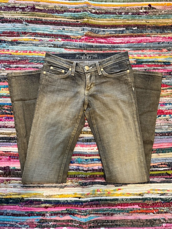 Plastic By Gly Denim - Vintage Y2K 2000s Plastic by GLY Bootcut Low Rise Faded Yellow Tone Jeans